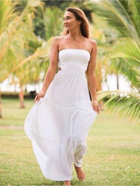 Rip Curl Premium Surf Strapless Open Cut Out Back Smocked Maxi Dress